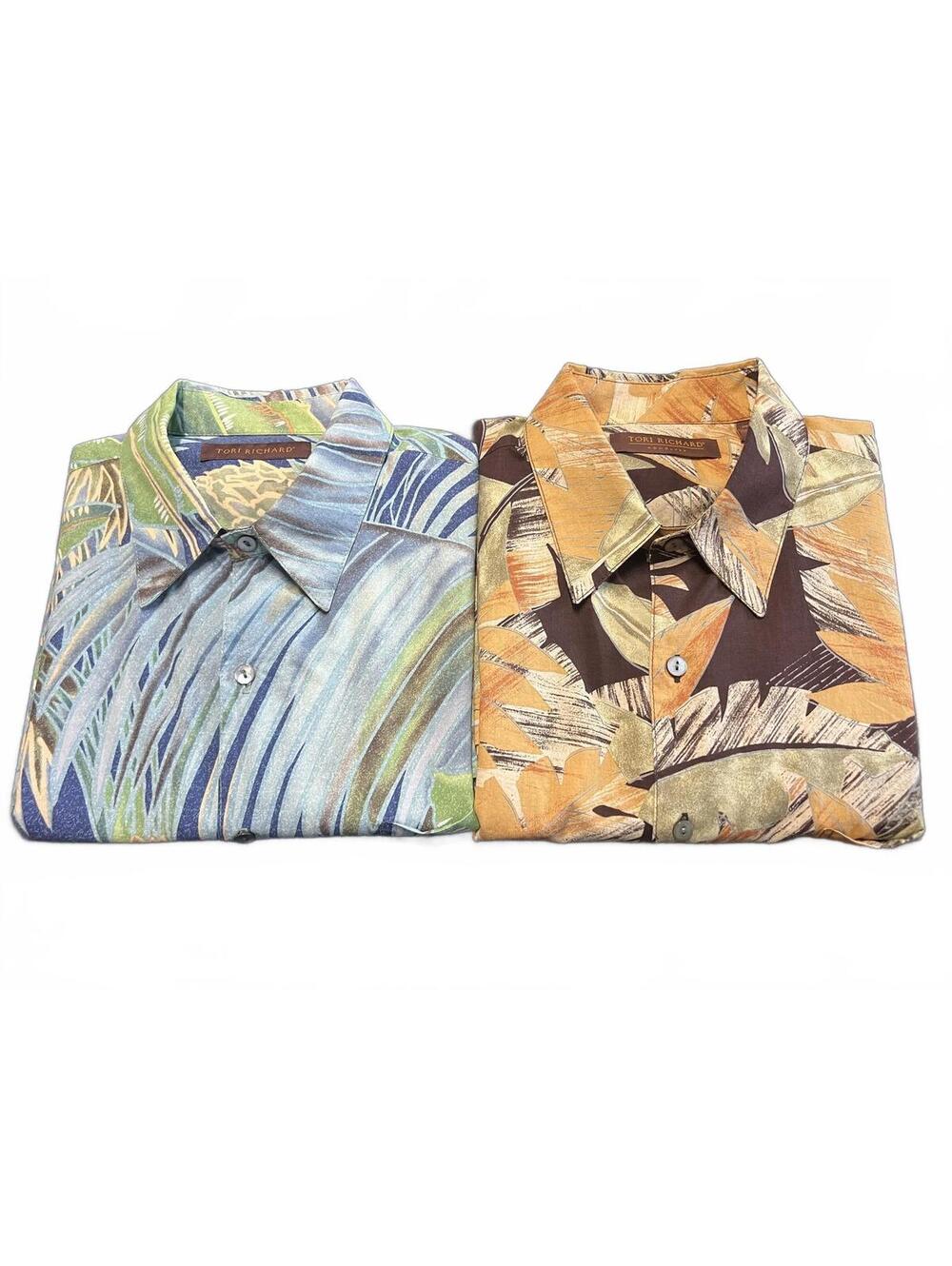 2 Tori Richard Hawaiian Cotton Shirts-Tropical Palm Resort Vacation Wear
